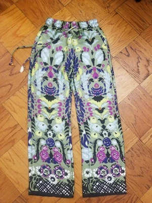Zara Printed Floral Drawstring Beaded Pants Size S Baggy Stretch Blogger Satin - Image 1 of 4