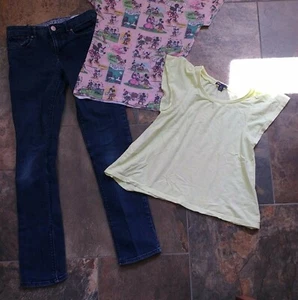 Sz 14 Gap Kids Skinny Blue Jeans Yellow Flare Wing T-Shirt Top XXL 16 - Picture 1 of 2
