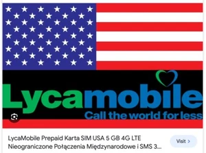 LycaMobile USA (+1) Starter Prepaid SIM Card - Zdjęcie 1 z 7