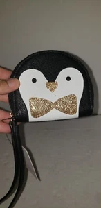 LAUREN CONRAD LC NWT COIN PURSE WALLET ZIPPER WRISTLET PENGUIN GLITTER BOW TIE - Picture 1 of 8