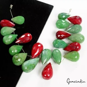 21 Pc Natural Emerald Ruby Drilled Pear Cut Briolette/Beads Gemstones Lot~400 Ct - Picture 1 of 6
