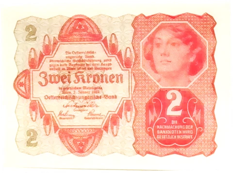 1922 Austria 2 Krone Banknote UNCIRCULATED Cover