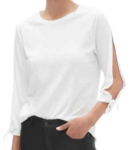 Banana Republic Womens Slit Tie Sleeve Designer Tee Sz XXL White NWT - Picture 1 of 5