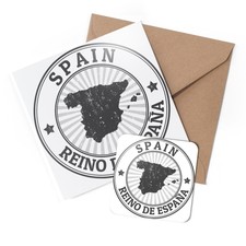 1 x Greeting Card & Coaster Set - BW - Reino De España Spain Travel Map #39922