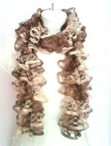 Fashion Crochet Ruffle Scarf Premier Yarn Starbella -Wheat Fields - White, Beige - Picture 1 of 2