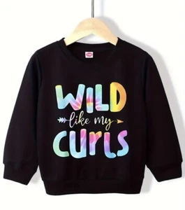 Wild Like My Curls Girls 3-4 Years Black Sweatshirt - Picture 1 of 2