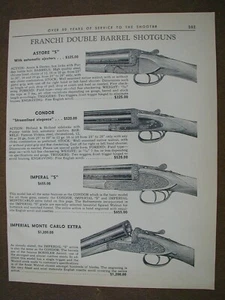1964 Franchi Shotguns Aristocrat & Double Barrel Models 2 side PRINT AD 60-101 - Picture 1 of 2