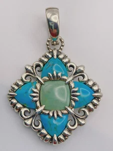 Carolyn Pollack Relios Sterling Silver Turquoise & Variscite Reversible Pendant - Picture 1 of 6