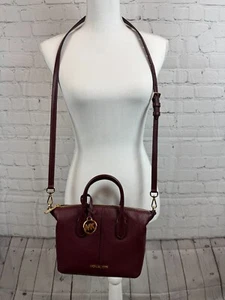 MICHAEL KORS Hyde oxblood color small pebbled leather satchel handbag NEW - Picture 1 of 13