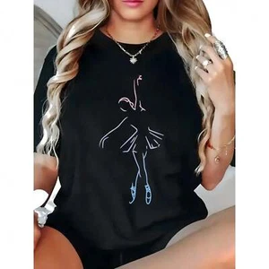 women's elegant dance printed fashionable short sleeved casual round neck top - Picture 1 of 12