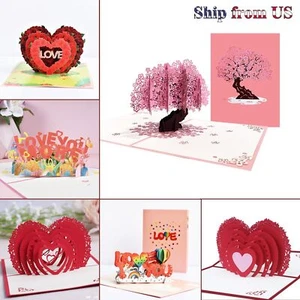 3D Pop Up Valentine's Day Heart Flower Greeting Card Girlfriend Wife Love Gift - Picture 1 of 22