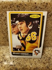 1986-87 o-pee-chee mario lemieux #122 & 1986-87 topps #1 box bottom mario