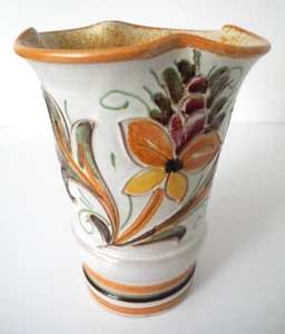 1970s ITALIAN HAND DECORATED GLAZED POTTERY VASE BURNT ORANGE GREEN TAUPE H:20cm - Picture 1 of 6