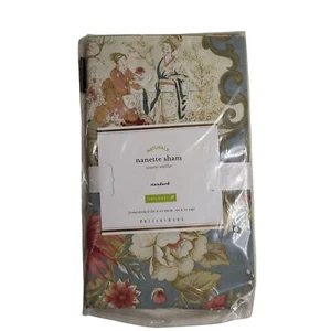 Pottery Barn Naturals Nanette Standard Pillow Sham Blue Floral Organic Cotton - Afbeelding 1 van 5