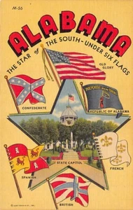 Postcard AL: Alabama The Star of the South Under Six Flags, Vintage Linen - Picture 1 of 2