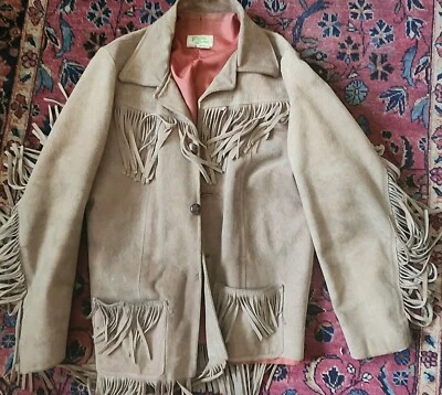 Vintage 1960s Suede Leather Fringe Jacket Easy Rider Size 42 Mexican - Image 1 of 3