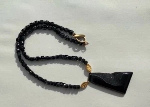 Obsidian? necklace elegant  statement piece black semi precious glitter stones  - Picture 1 of 12