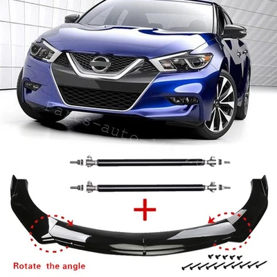 Black Front Bumper Lip Spoiler Spoiler Body Kit +Strut Rods For Nissan Maxima Foto 1 de 4