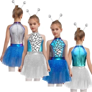 Kids Girls Tutu Dress Parties Costume Shiny Outfits Built-In Crotch Sequins - Picture 1 of 32