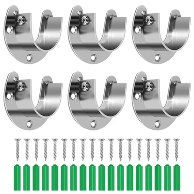 SIZIVIKI 6PCS Closet Rod Brackets 1-1/4 Inch Closet Rod Support Stainless Steel Curtain