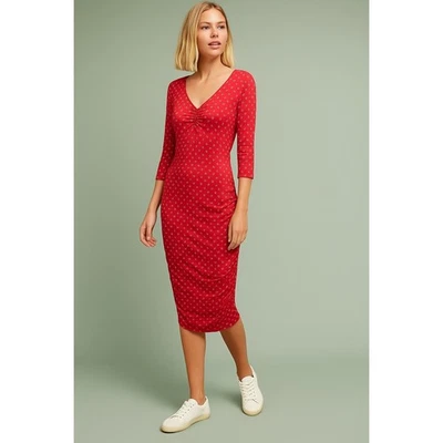 Vestido Midi Moulinette Soeurs By Anthropologie Medea Columna Acanalada Talla M Rojo Foto 1 de 4