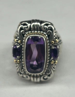 Anillo Robert Manse Plata Esterlina 18k 3 Amatista Desplazamiento Talla 6 Torcido Trenzado Foto 1 de 4