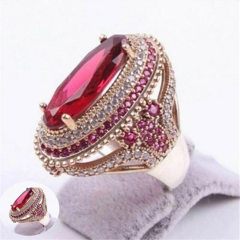 Wedding Ring White Topaz Filled Yellow Women Gold Ruby 18K Red Turkish Jewelry - Image 1 of 1