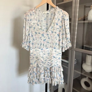 LoveShackFancy Hanna Mini Dress Silk Pearl River Hand Painted Wildflower Size 4 - Picture 1 of 7