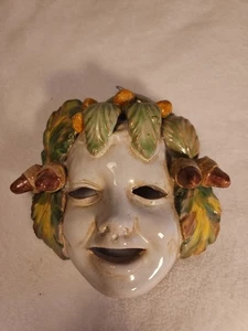 Bacchus 1980s Italian Ceramic Majolica Cuttura Face Mask - Picture 1 of 11