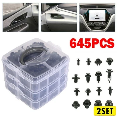 645PCS Plastic Rivets Fastener Fender Bumper Trim Push Clips Pin Free Remover x2 - Image 1 of 4