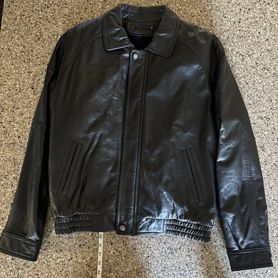 Chaqueta de cuero genuino vintage negra Cougar para hombre con forro extraíble grande Foto 1 de 4