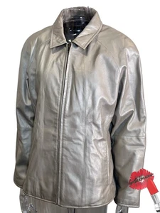 Wilsons Lederjacke Damen XL beige perlcreme durchgehender Reißverschluss Taschen glänzend Y2K - Bild 1 von 16