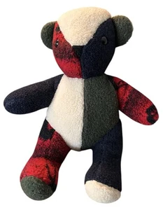 Vintage Bear Plush Maine Patchwork Co Black Cream Red & Green Made in Maine, USA - Picture 1 of 7