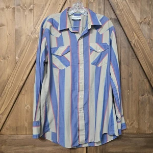 Camicia western vintage Karman collezione argento perle snap righe cowboy L - Foto 1 di 8