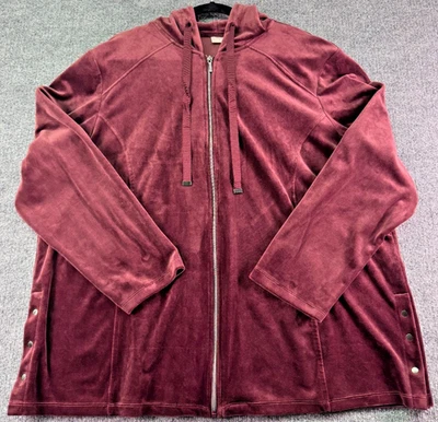Chico’s Zenergy Velour Zip Hoodie Jacket Size 4 (20/22) Burgundy Soft Snap Side - Image 1 of 4