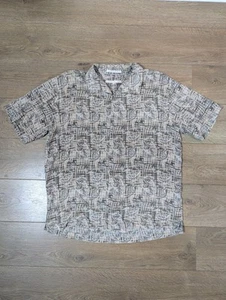 Perry Ellis 100% Silk Shirt Size M Vintage Y2K Geometric Pattern Leaf Grey Men's - Picture 1 of 9