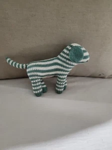 Knit BLA BLA KIDS PUPPY DOG RATTLE BlaBla Plush White & Green Striped Mable 7” - Picture 1 of 5