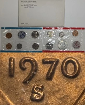 1970 Mint Set with 1970 S/S RPM-1 Large Date Variety Coin & Silver Half Dollar - Image 1 of 4