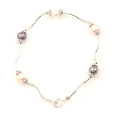 Pulsera “S-Link” de perlas de agua dulce rosa, gris y blanca - plata de ley Foto 1 de 4
