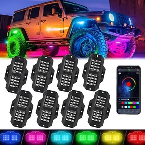 LED Rock Lights 8 Pods RGB Offroad Music Wireless Bluetooth Underglow Neon Light - Picture 1 of 12