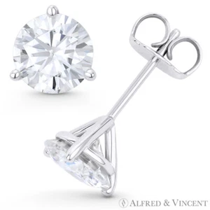 Round Cut Forever Classic Moissanite 3P Pushback Stud Earrings in 14k White Gold - Picture 1 of 2