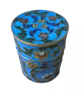 Small CLOISONNE ENAMEL CANISTER FLORAL SNUFF JAR BOX - Picture 1 of 4