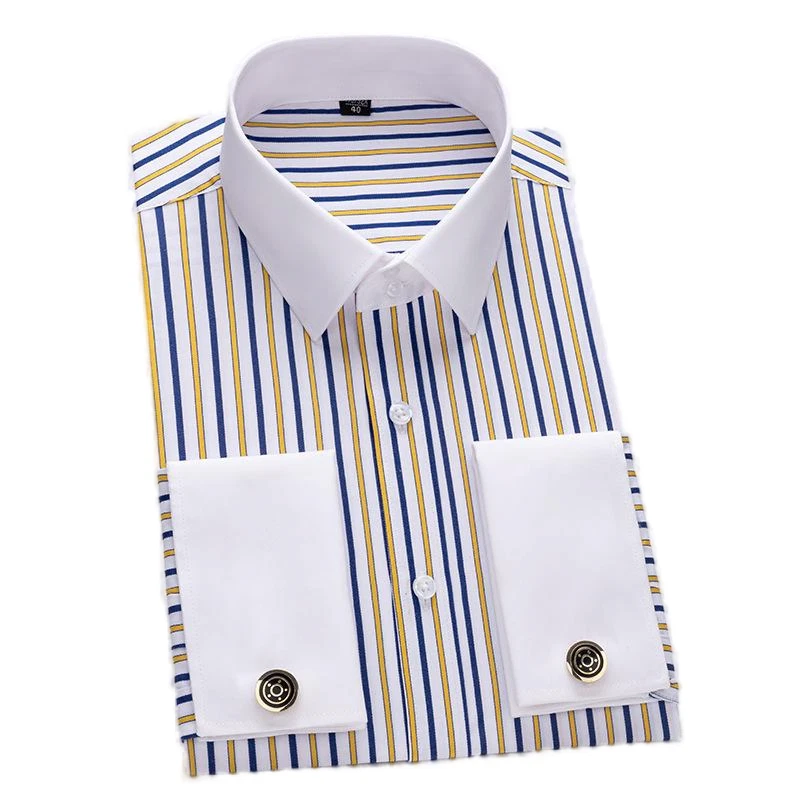 Mens Dress Shirts The White Collar Luxury Slim Fit French Cuff Formal Shirts Top - Image 1 of 4
