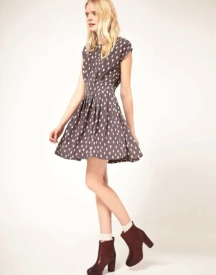 LN PAUL & JOE SISTER в горошек сова платье ЕС 36 XS $245 серый крой Flare складки y2k - Изображение 1 из 4