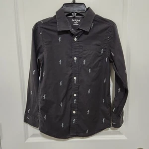 Cat & Jack Boys M (8/10) Gray Lightening Print Button Up Long Sleeve Shirt - Picture 1 of 6