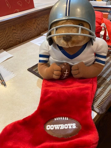 Vintage Dallas Cowboys  Christmas Stocking Bear with Helmet  NFL 1997  Plush Cover