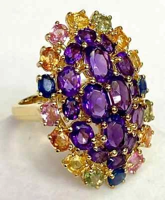 HSN Colleen Lopez Gold-Plated Sterling Amethyst & Multi-Color Sapphire Ring SZ 8 - Image 1 of 4