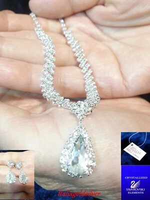 Collana Donna Orecchini Argento 925 Cristalli Swarovski Originali Gioielli Sposa - Immagine 1 di 4