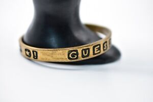 Vintage Guess Bangle Bracelet Block Letter Logo ? Bronze Black Metal Heart BinD