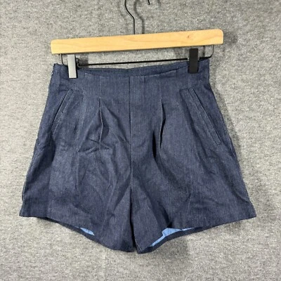 Pantalones Cortos de Denim Plisados para Mujer Talla Pequeña Lavado Oscuro Forrados Talla Cremallera Bolsillo Cortado Foto 1 de 4